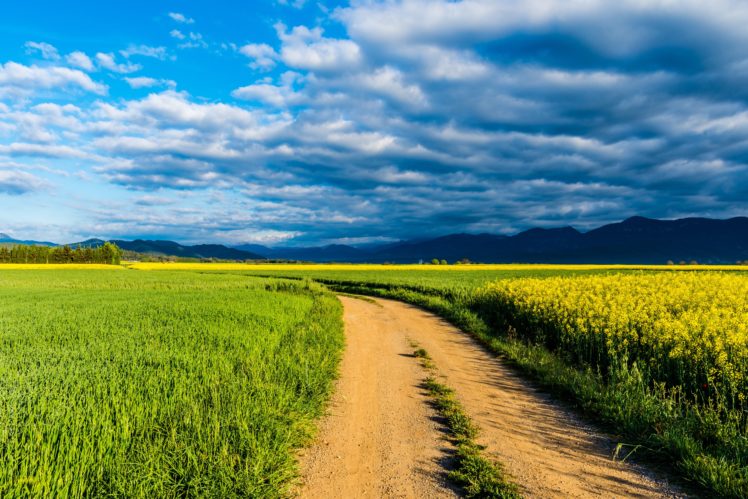 spain, Fields, Sky, Roads, Clouds, Catalonia, Nature HD Wallpaper Desktop Background