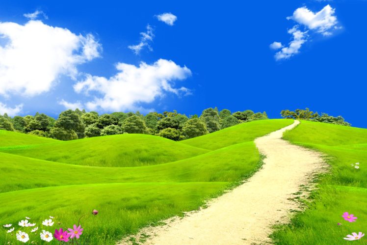 fields, Grasslands, Clouds, Trail, Nature HD Wallpaper Desktop Background