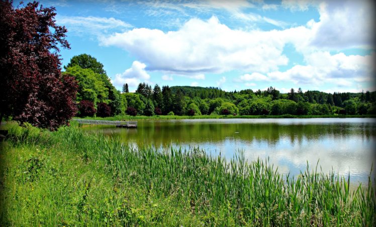 scenery, Lake, Sky, Grass, Clouds, Nature HD Wallpaper Desktop Background