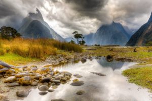 mountains, Scenery, Stones, New, Zealand, Puddle, Nature