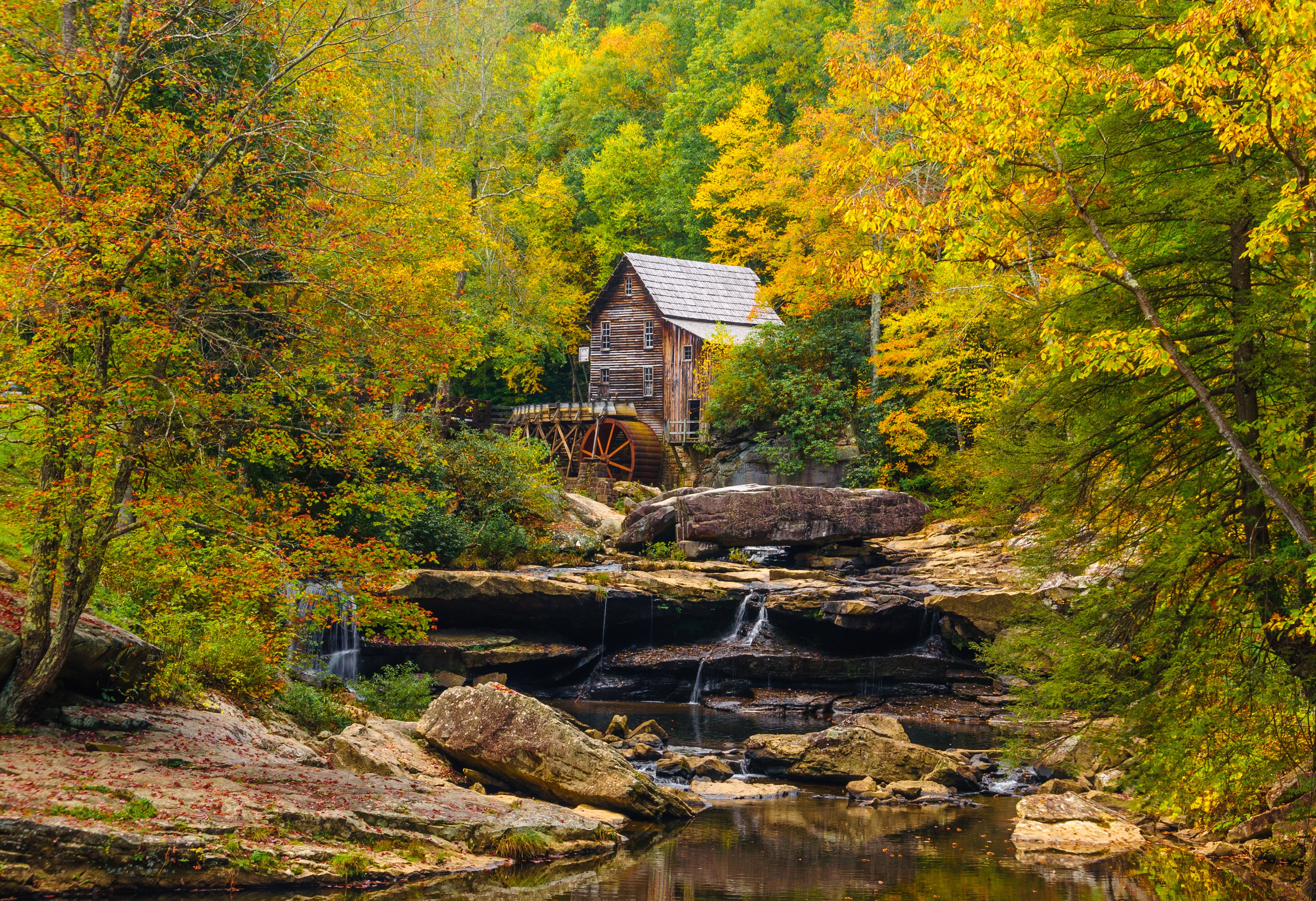 autumn, Usa, Mill, Stream, Glade, Creek, Grist, Mill, Babcock, State, Park, West, Virginia, Nature Wallpaper