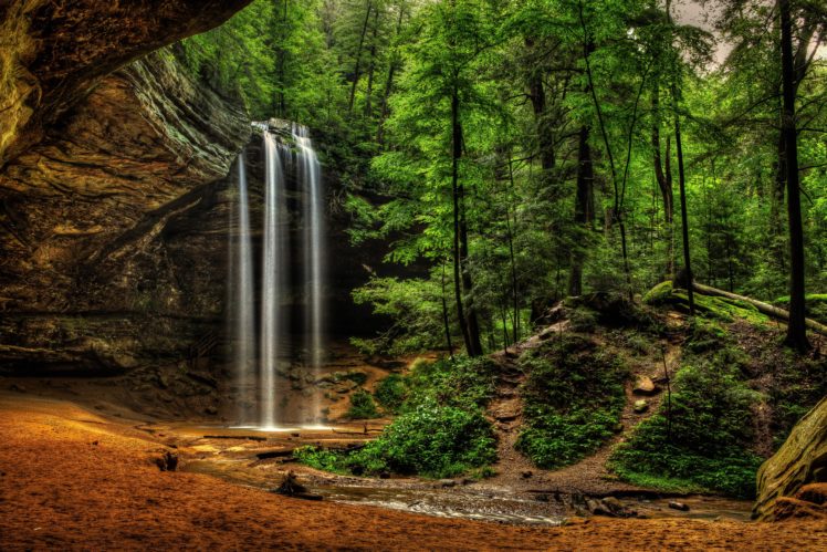 usa, Waterfalls, Crag, Ash, Cave, Ohio, Hocking, Hills, State, Park, Nature HD Wallpaper Desktop Background