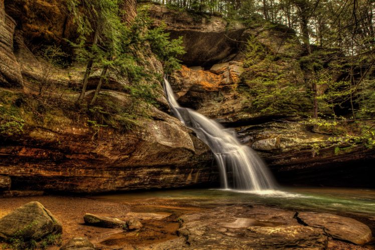 waterfalls, Usa, Crag, Cedar, Falls, Hocking, Hills, State, Park, Nature HD Wallpaper Desktop Background