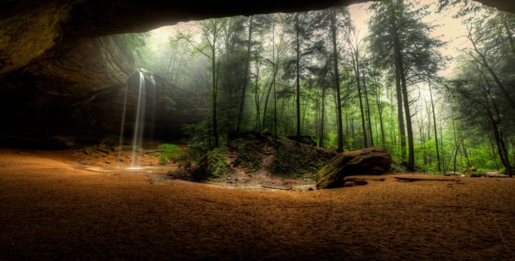 waterfalls, Usa, Crag, Trees, Hocking, Hills, State, Park, Ohio, Nature HD Wallpaper Desktop Background