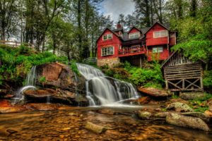 waterfalls, Usa, Houses, Stones, Mill, Shoal, Falls, Pisgah, National, Forest, North, Carolina, Nature