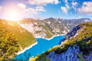 montenegro, Rivers, Mountains, Sky, Scenery, Clouds, Lake, Piva, Nature