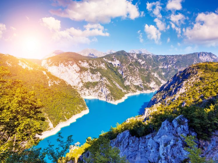 montenegro, Rivers, Mountains, Sky, Scenery, Clouds, Lake, Piva, Nature HD Wallpaper Desktop Background