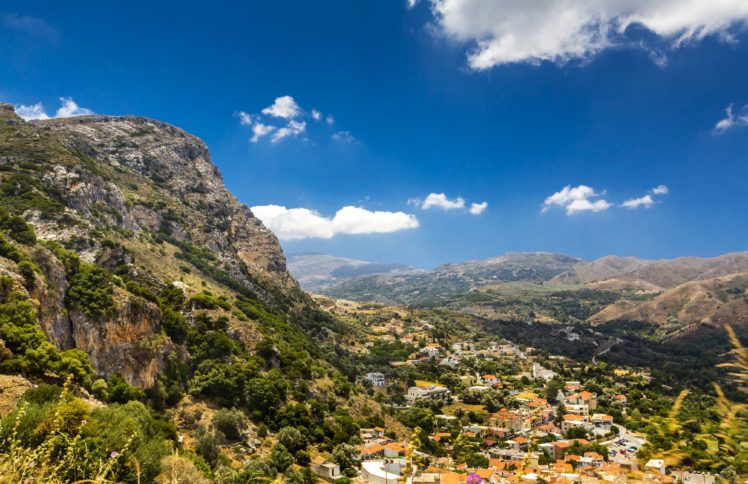 greece, Scenery, Mountains, Houses, Sky, Crete, Nature HD Wallpaper Desktop Background
