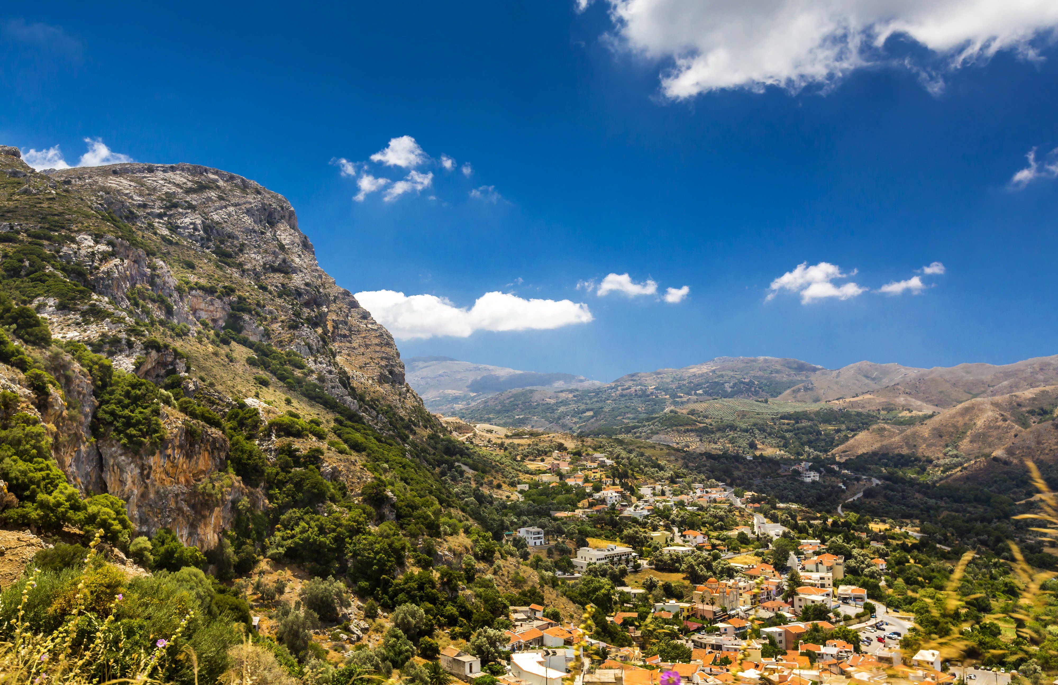 greece, Scenery, Mountains, Houses, Sky, Crete, Nature Wallpaper