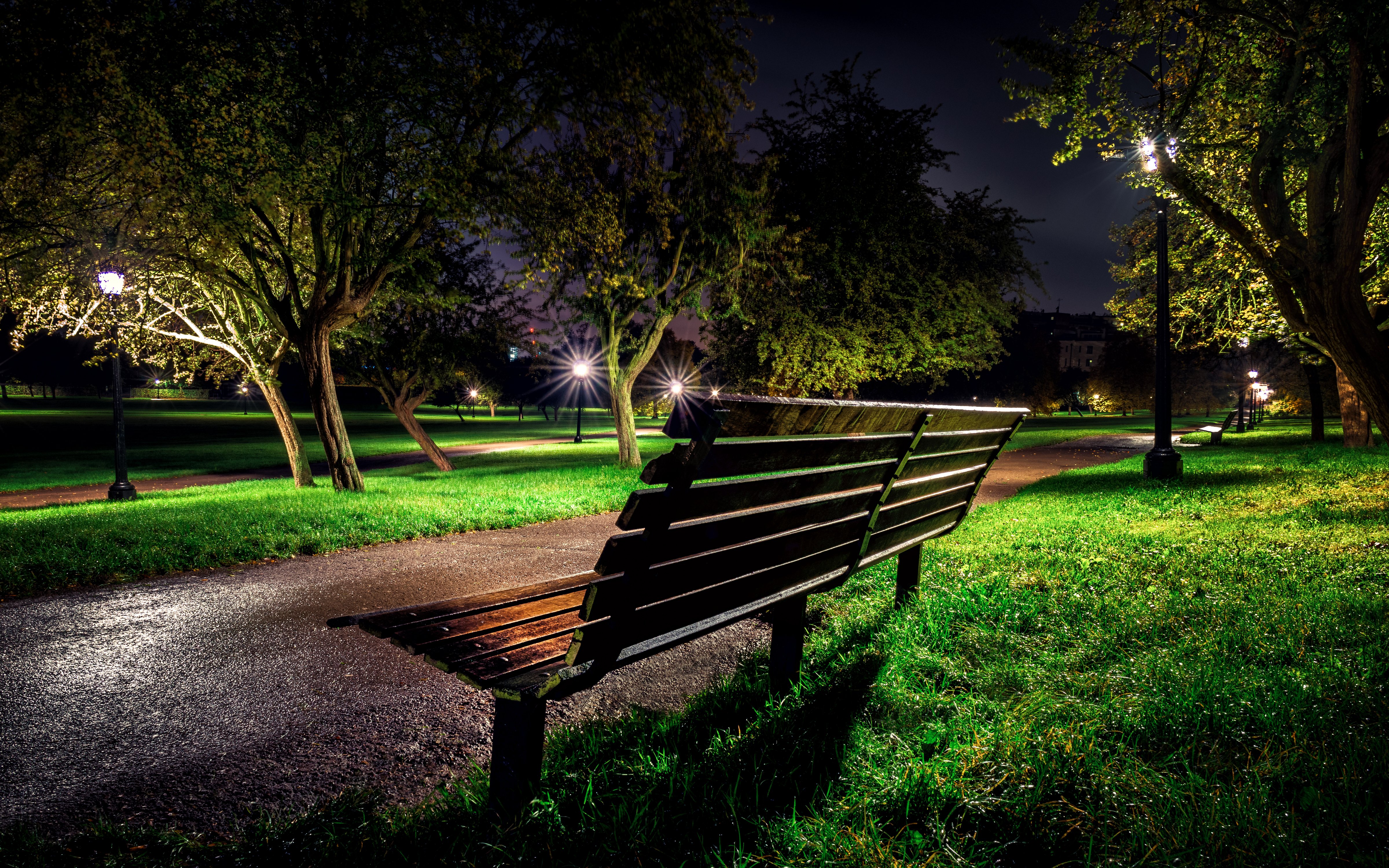 england, Parks, London, Night, Bench, Trees, Grass, Primrose, Hill