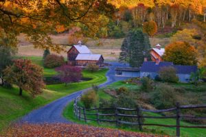 usa, Autumn, Roads, Village, Vermont, Nature
