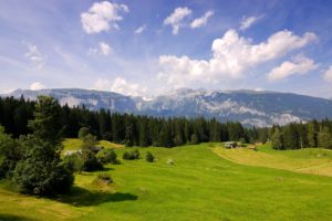 switzerland, Scenery, Forests, Grasslands, Mountains, Sky, Clouds, Nature