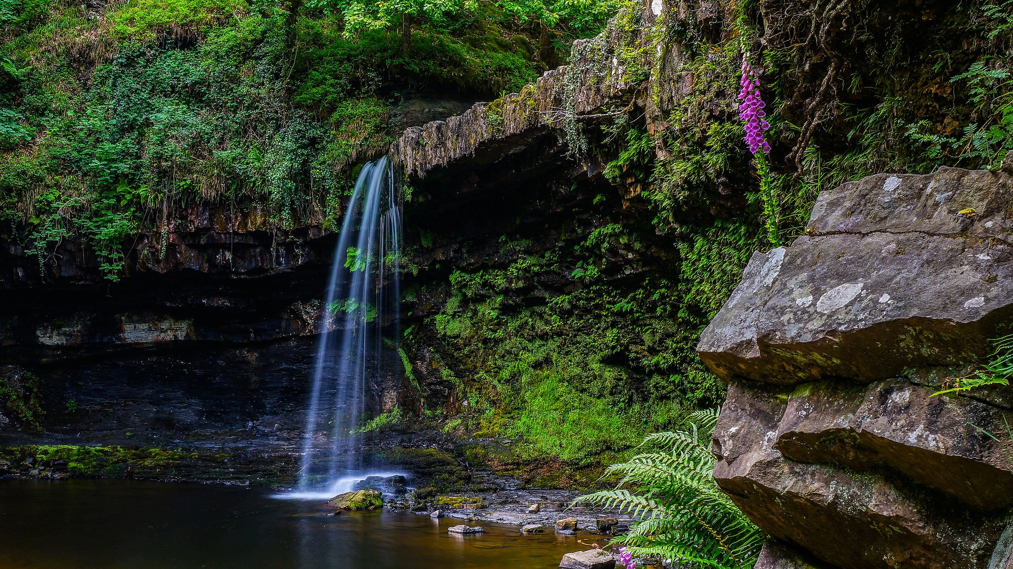 waterfalls, Crag, Nature Wallpaper