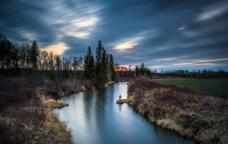 canada, Rivers, Evening, Trees, Sturgeon, County, Alberta, Nature HD Wallpaper Desktop Background