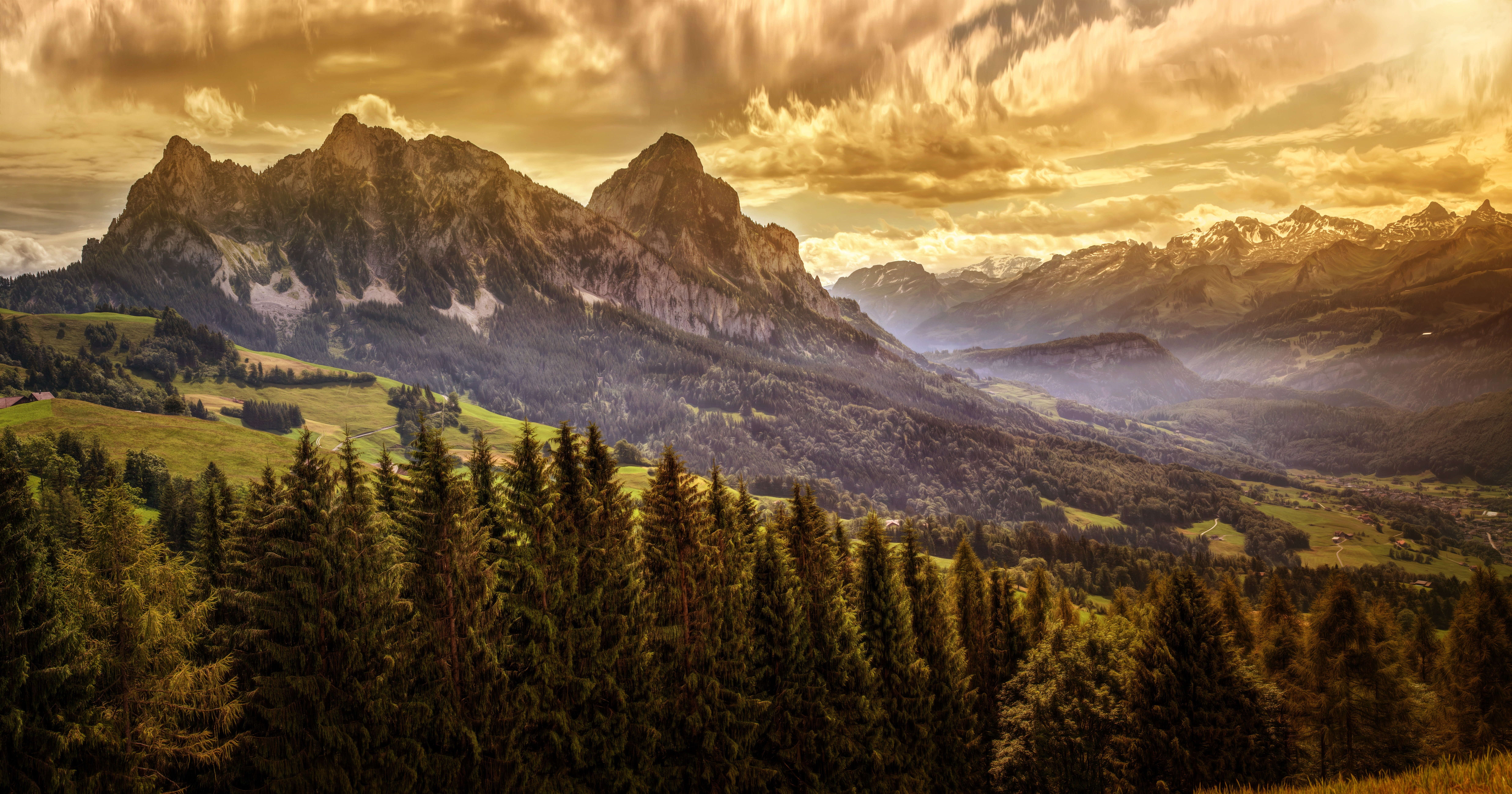 mountains, Forests, Scenery, Nature Wallpaper