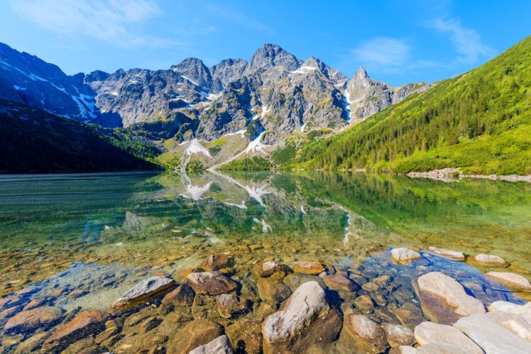 poland, Mountains, Lake, Stones, Scenery, Morskie, Oko, Lake, Tatra, Mountains, Nature HD Wallpaper Desktop Background