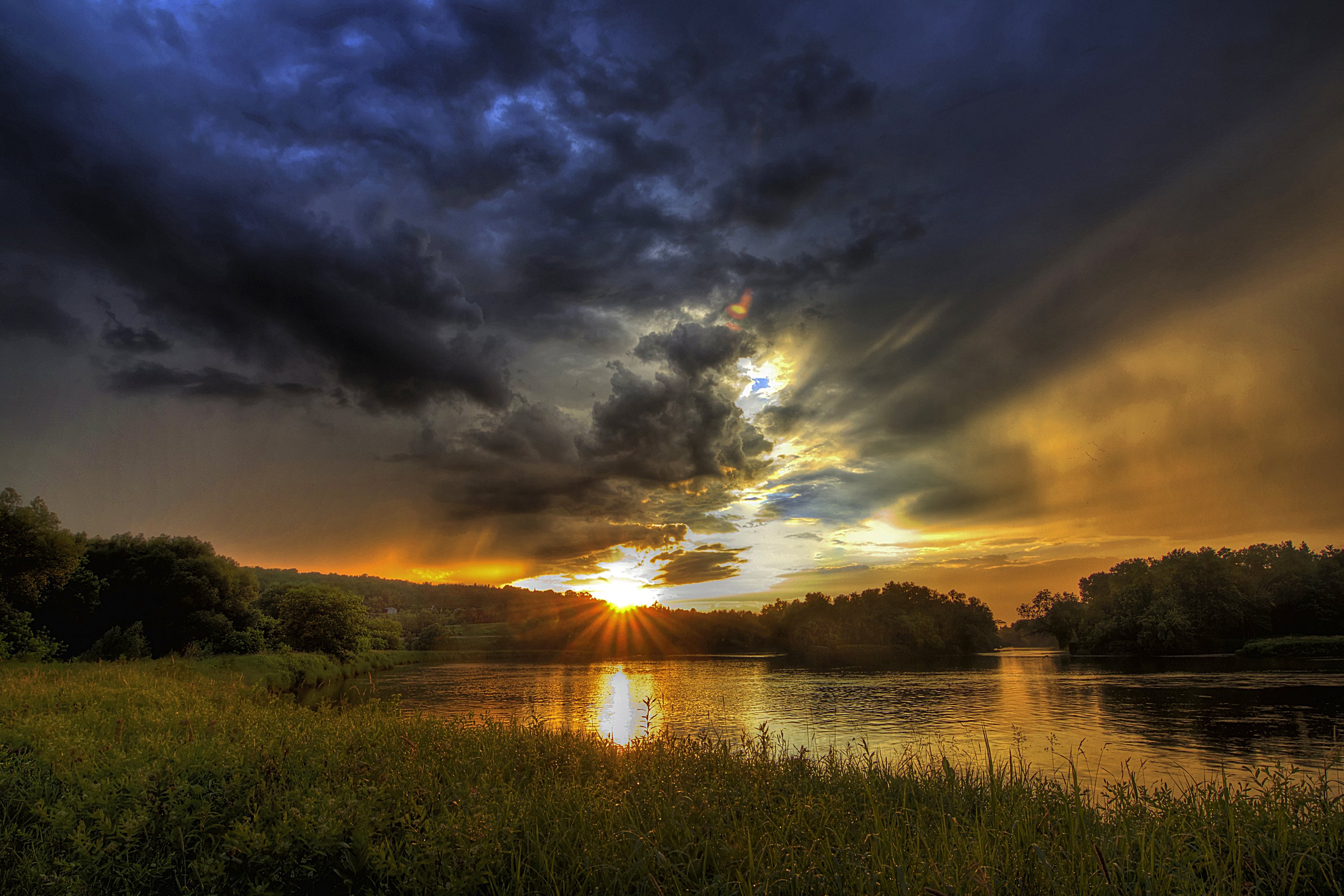 canada, Scenery, Sunrises, And, Sunsets, Rivers, Grass, Clouds, Sherbrooke, Quebec, Nature Wallpaper