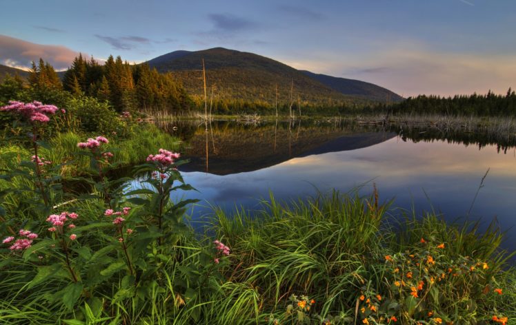canada, Lake, Scenery, Mountains, Grass, Quebec, Nature HD Wallpaper Desktop Background