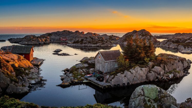 norway, Sunrises, And, Sunsets, Lake, Houses, Crag, Bjerkreim, Rogaland, Nature HD Wallpaper Desktop Background