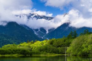 scenery, Mountains, Lake, Forests, Clouds, Nature