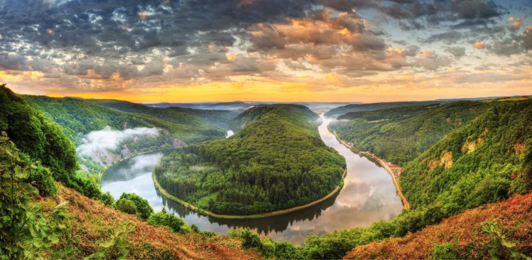 germany, Rivers, Forests, Scenery, Clouds, Mettlach, Saar, Nature HD Wallpaper Desktop Background