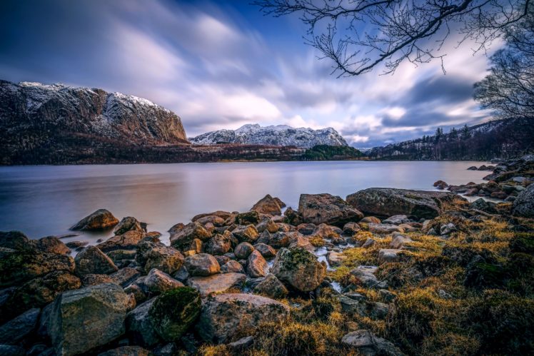 scenery, Norway, Coast, Mountains, Lake, Stones, Nature HD Wallpaper Desktop Background