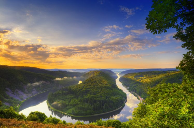 germany, Rivers, Forests, Scenery, Sky, Mettlach, Saar, Nature HD Wallpaper Desktop Background