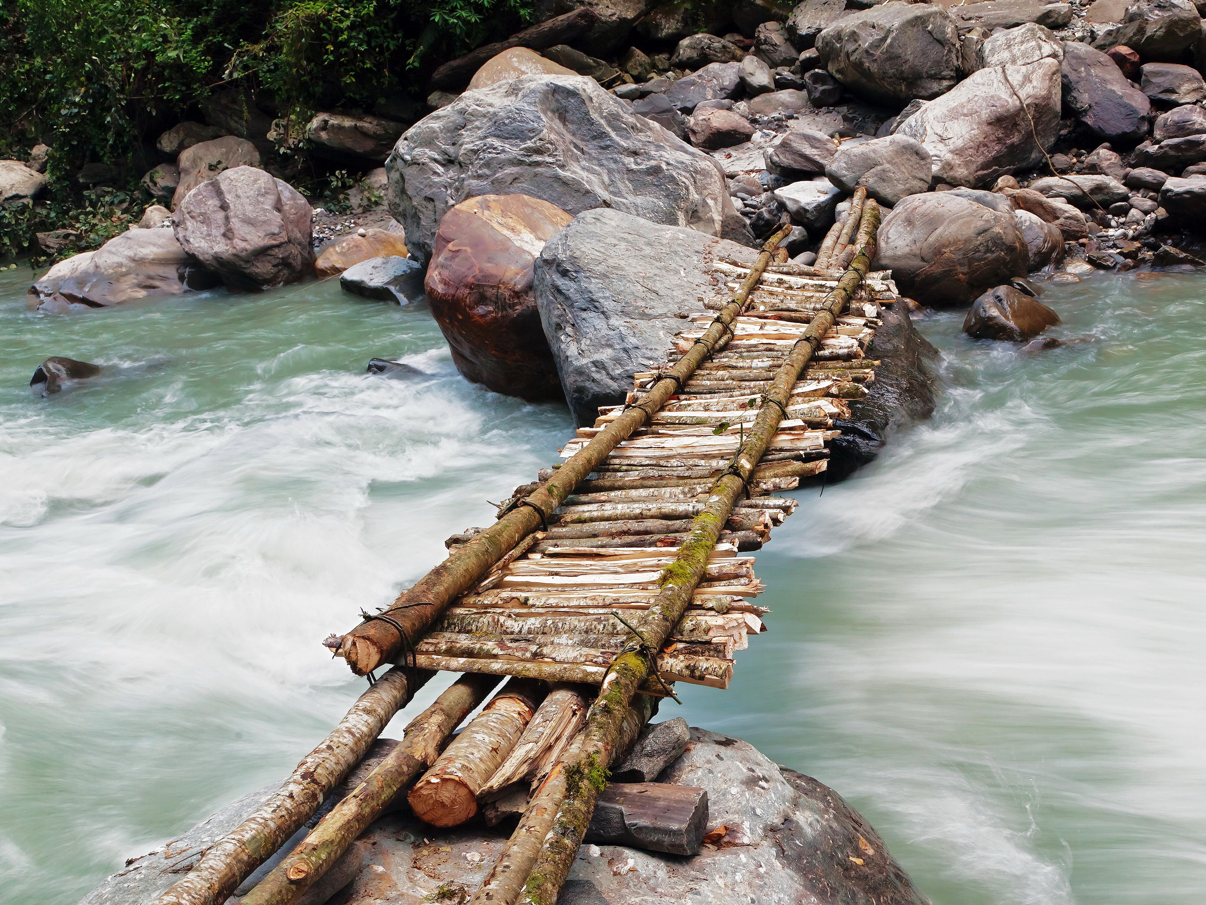 rivers, Bridges, Stones, Nepal, Himalaya, Nature Wallpaper