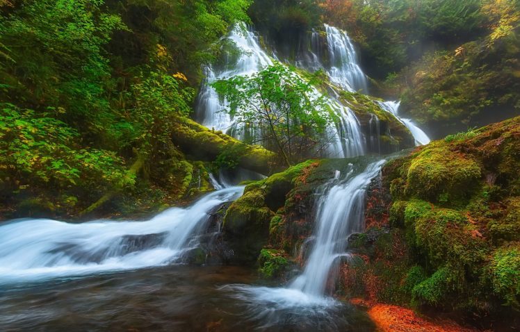 usa, Waterfalls, Moss, Panther, Creek, Falls, Columbia, River, Gorge, Skamania HD Wallpaper Desktop Background