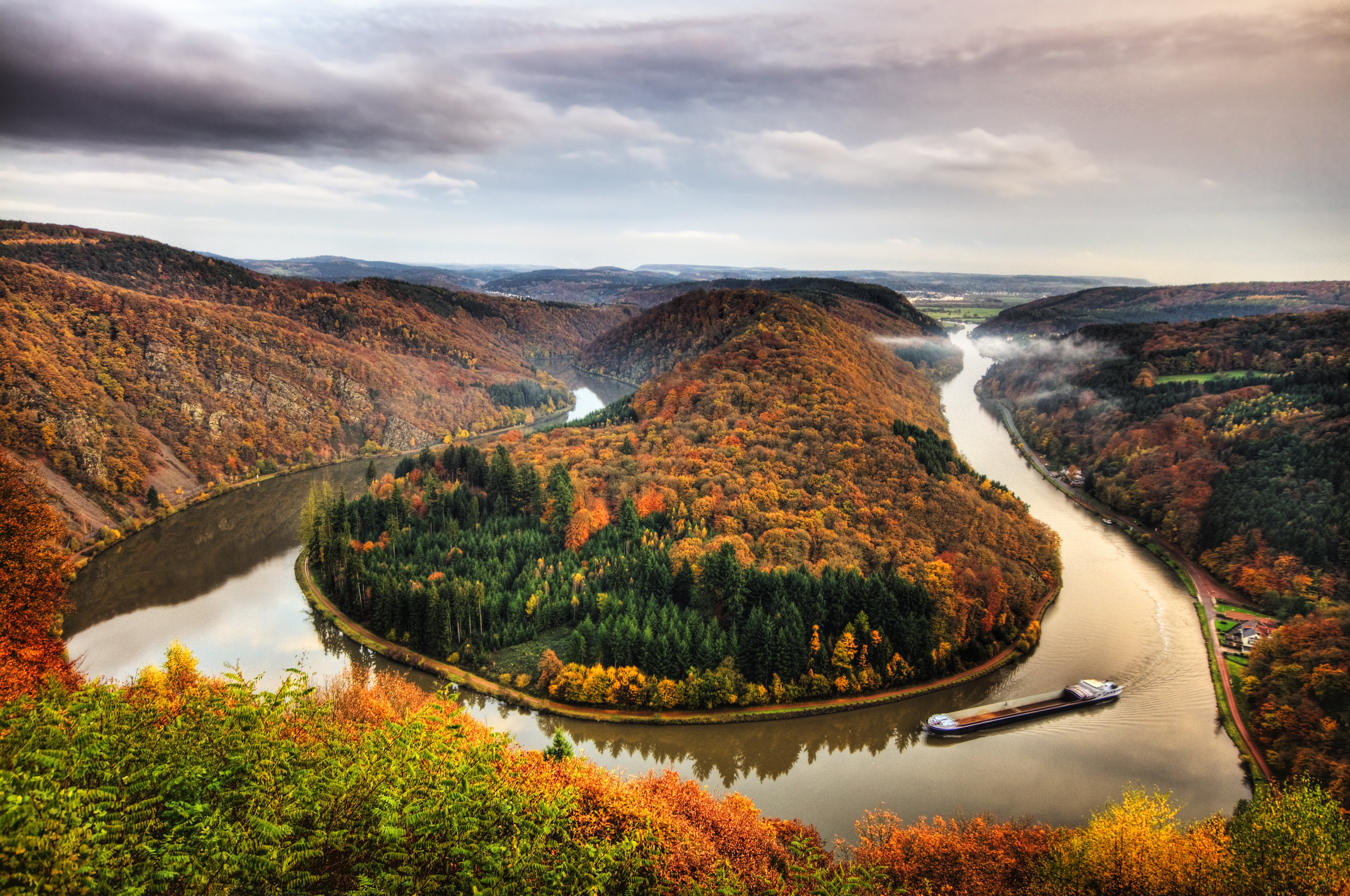 germany, Rivers, Autumn, Forests, Scenery, Mettlach, Saar, Nature Wallpaper