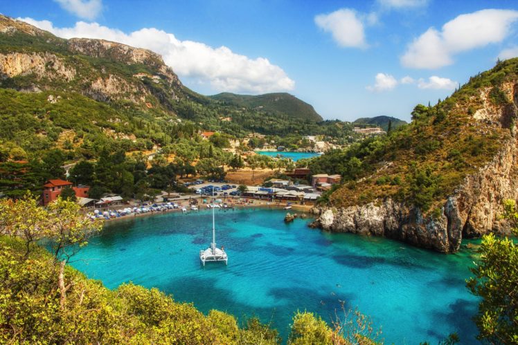 greece, Scenery, Lake, Mountains, Corfu, Paleokastritsa, Nature HD Wallpaper Desktop Background