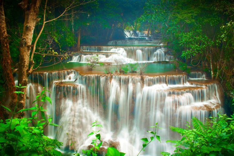 thailand, Tropics, Waterfalls, Trees, Huay, Maekamin, Waterfall, Kanchanaburi, Nature HD Wallpaper Desktop Background