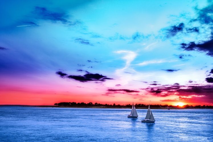 sky, Boats, Sunrises, And, Sunsets, Sea, Sailing, Nature HD Wallpaper Desktop Background