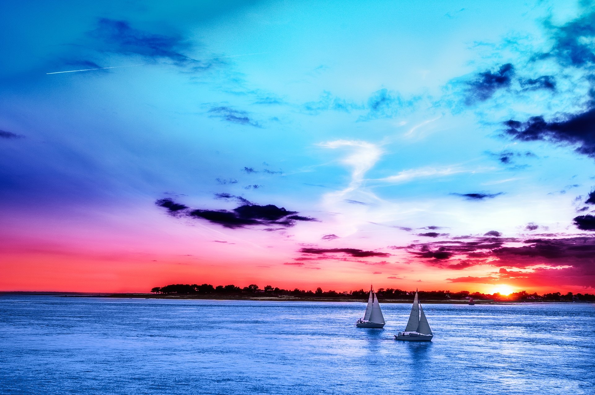 sky, Boats, Sunrises, And, Sunsets, Sea, Sailing, Nature Wallpaper