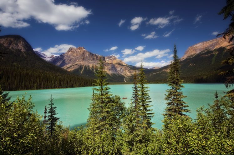 mountains, Scenery, Lake, Parks, Canada, Sky, Trees, Emerald, Lake, Yoho, Nature HD Wallpaper Desktop Background