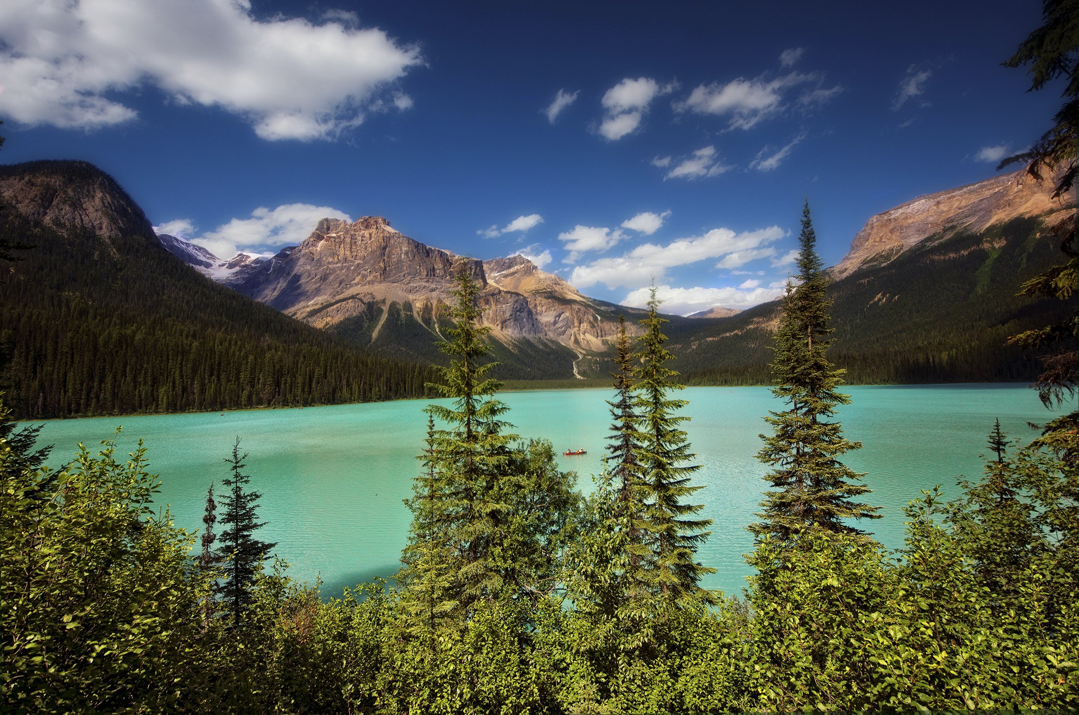 mountains, Scenery, Lake, Parks, Canada, Sky, Trees, Emerald, Lake, Yoho, Nature Wallpaper