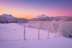 mountains, Winter, Norway, Lake, Snow, Fence, Nature
