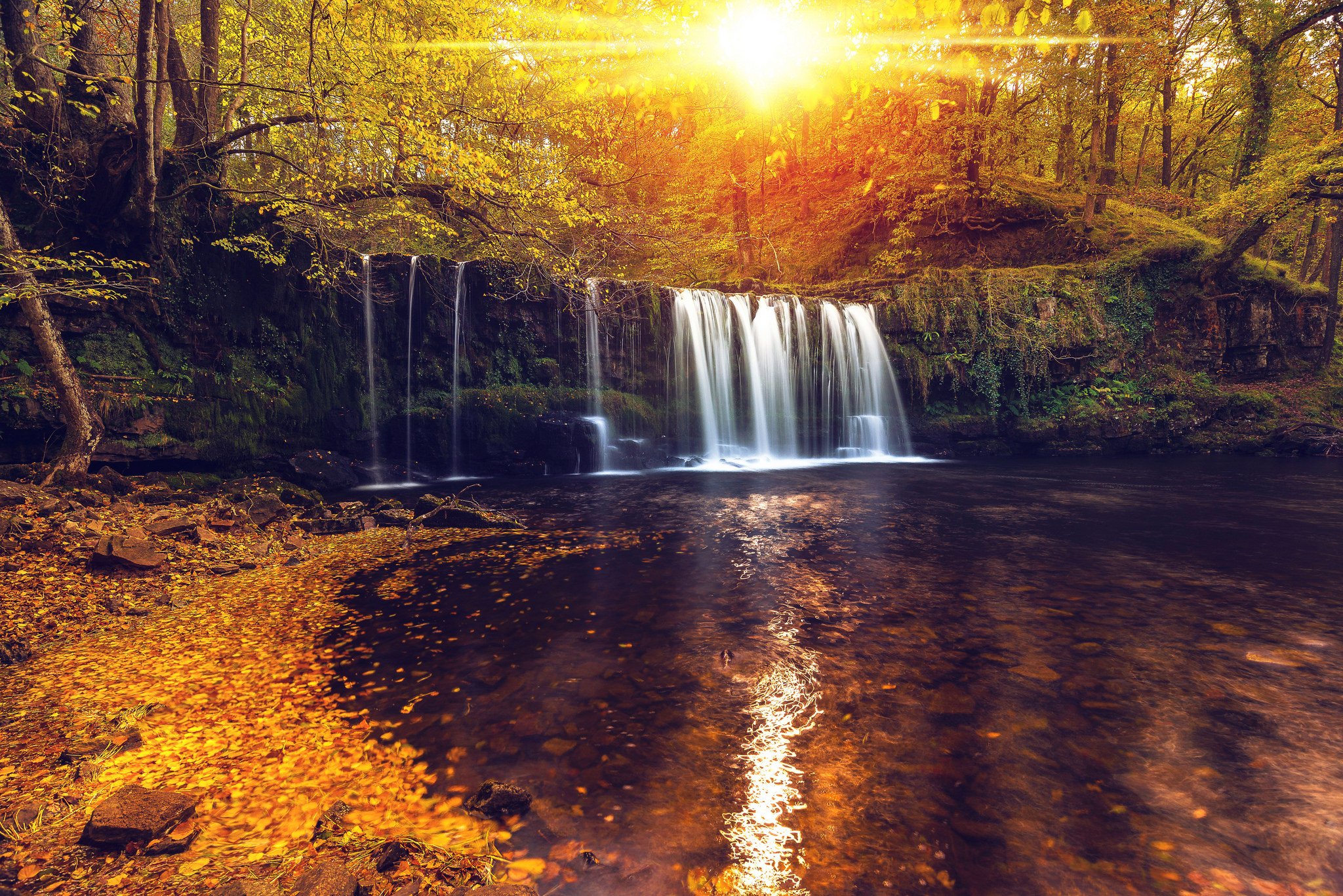 waterfalls, Autumn, Forests, Sunrises, And, Sunsets, Nature Wallpaper