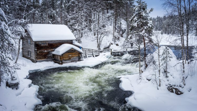 rivers, Finland, Houses, Winter, Snow, Nature HD Wallpaper Desktop Background