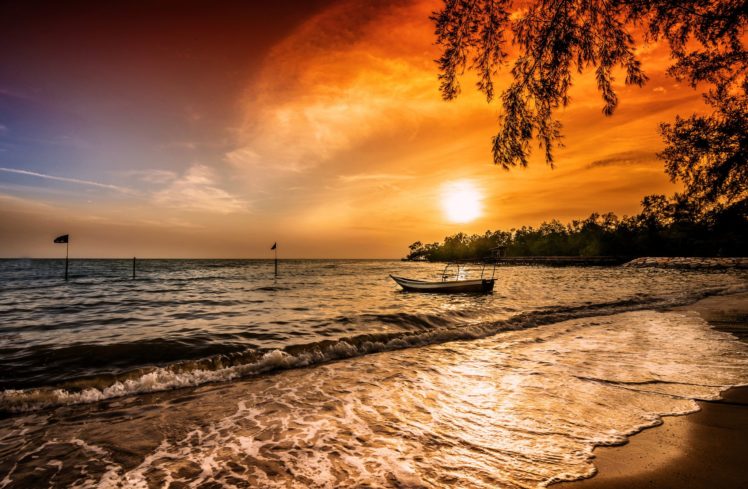 sunrises, And, Sunsets, Sea, Boats, Nature HD Wallpaper Desktop Background