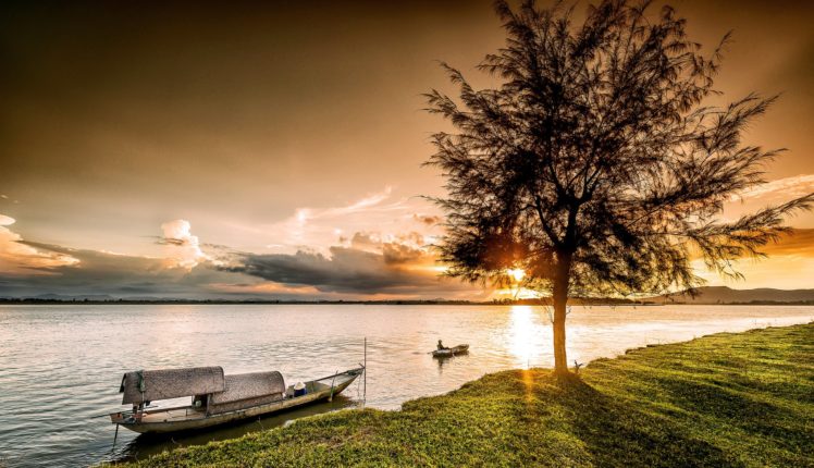 sunrises, And, Sunsets, Boats, Vietnam, Ocean, Trees, Vinh, Nature HD Wallpaper Desktop Background
