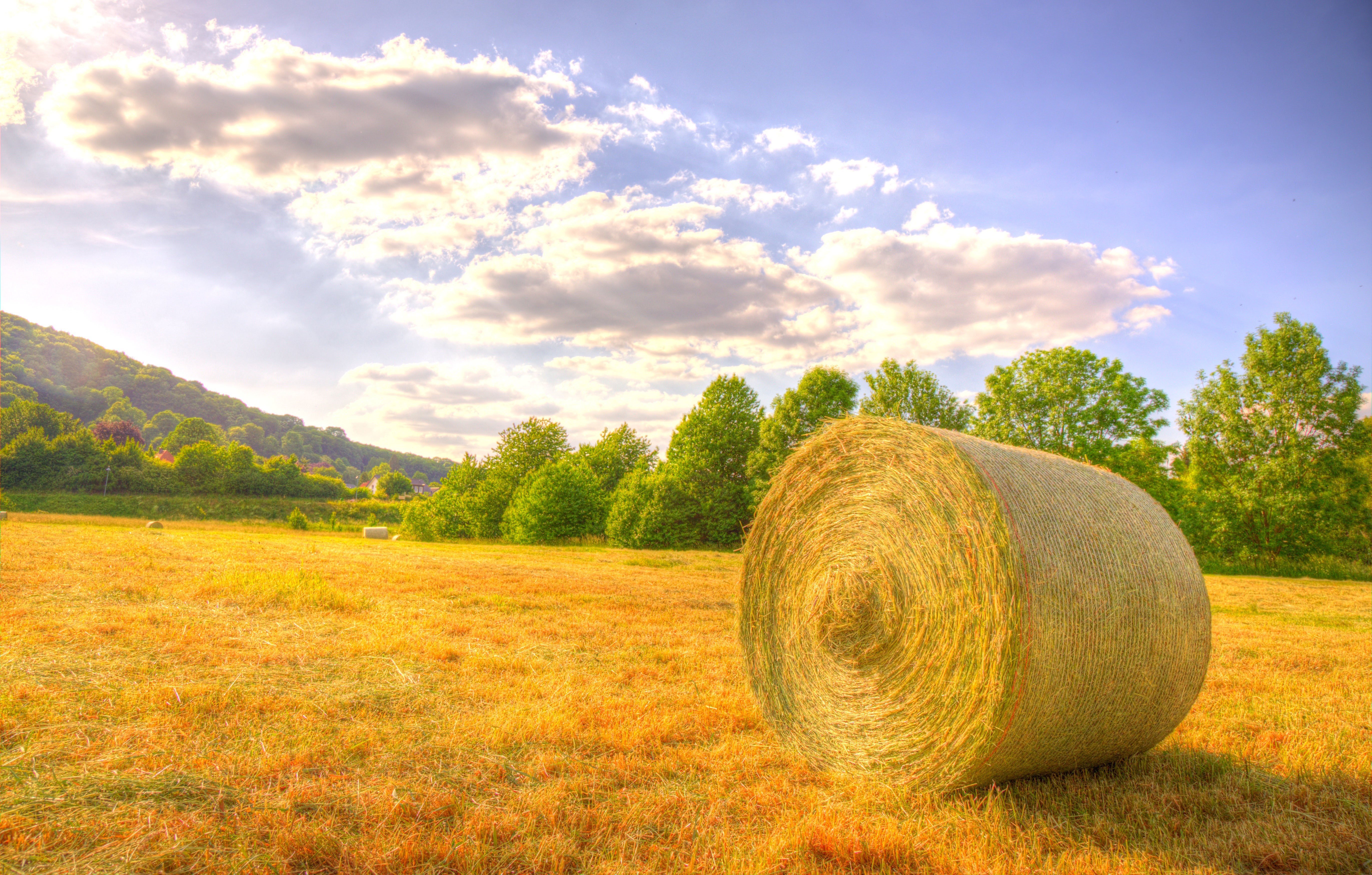 fields, Sky, Hay, Clouds, Nature Wallpaper