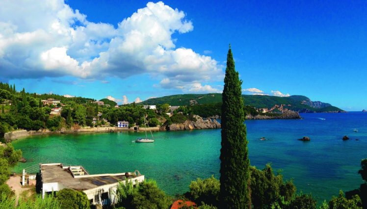 greece, Scenery, Coast, Sea, Clouds, Corfu, Nature HD Wallpaper Desktop Background