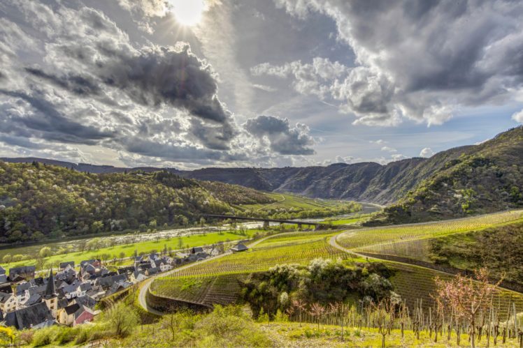 germany, Scenery, Mountains, Fields, Houses, Ediger eller, Clouds, Nature HD Wallpaper Desktop Background