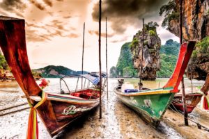 boats, Thailand, Coast, Crag, Ko, Tapu, Phang, Nga, Province, Nature