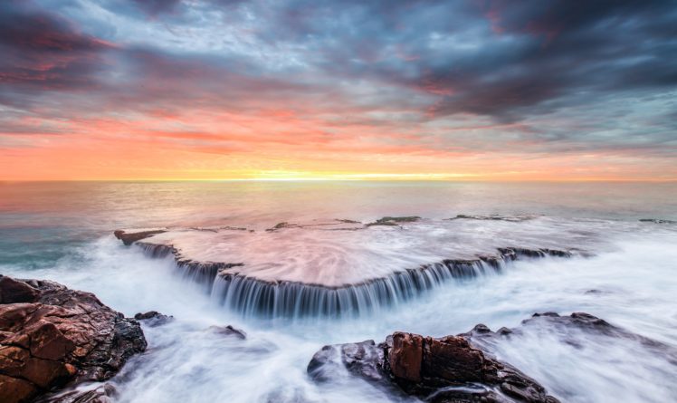 coast, Sea, Waterfalls, Sunrises, And, Sunsets, Horizon, Nature HD Wallpaper Desktop Background