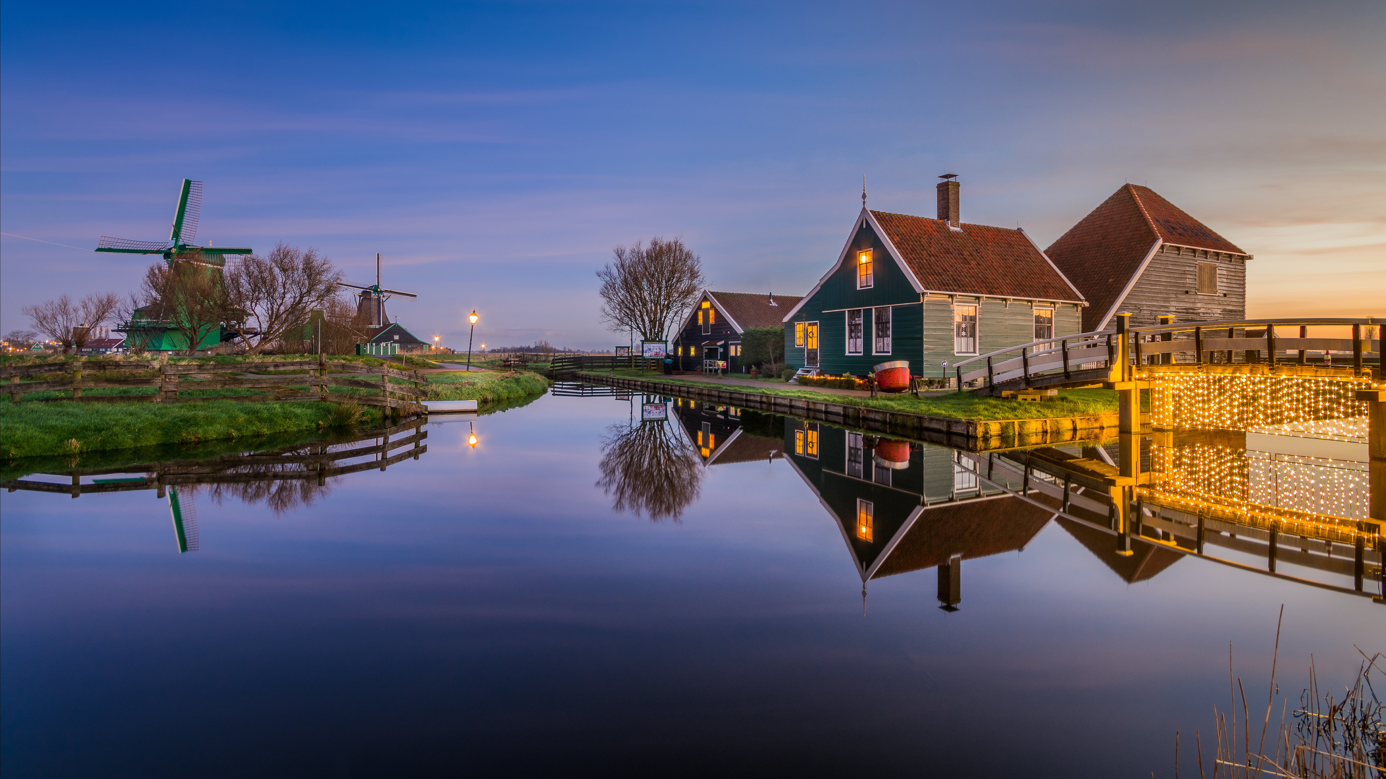 992291 Netherlands Houses Evening Zaanse Schans Nature 