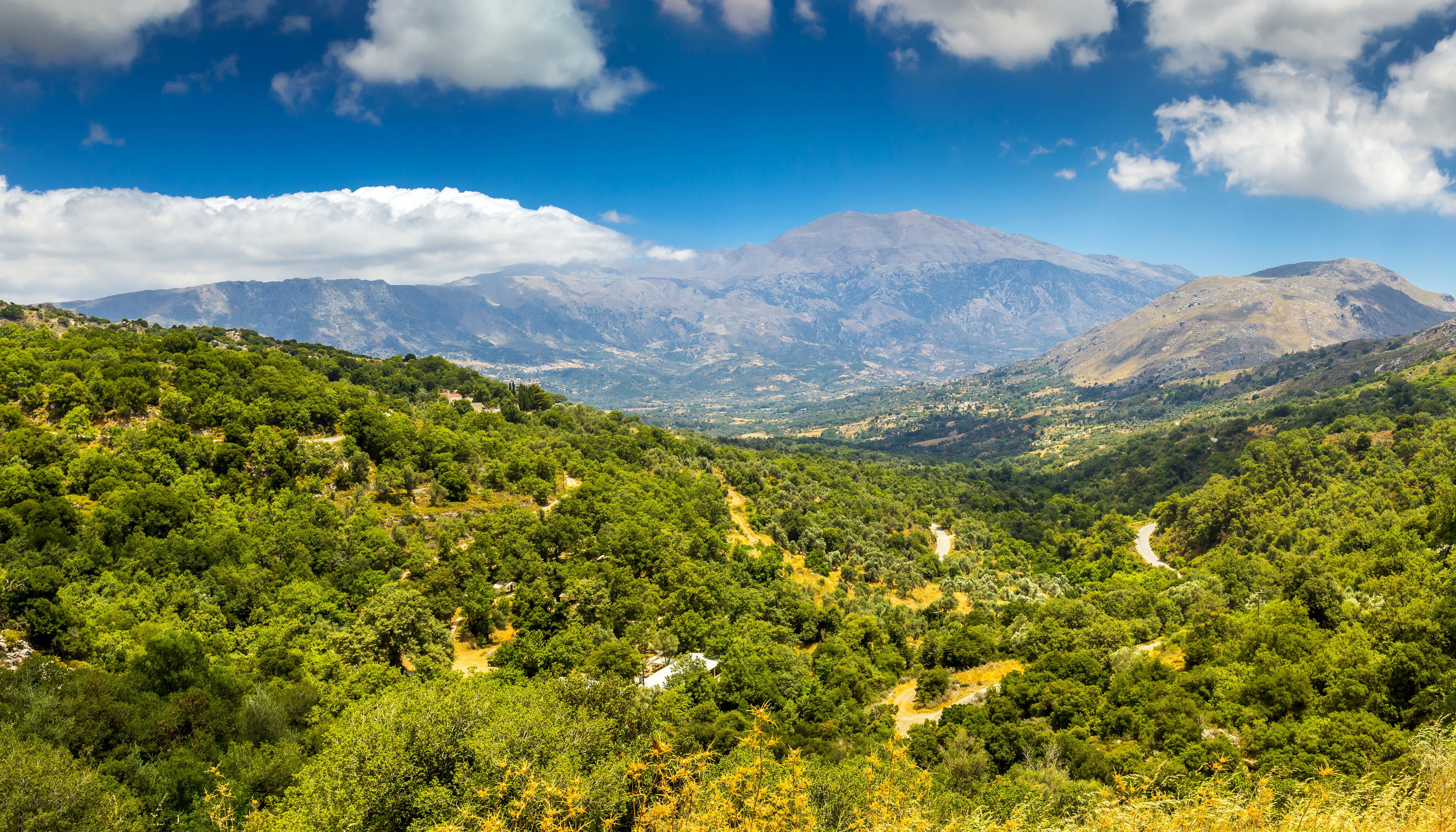 scenery, Mountains, Forests, Clouds, Crete, Nature Wallpaper