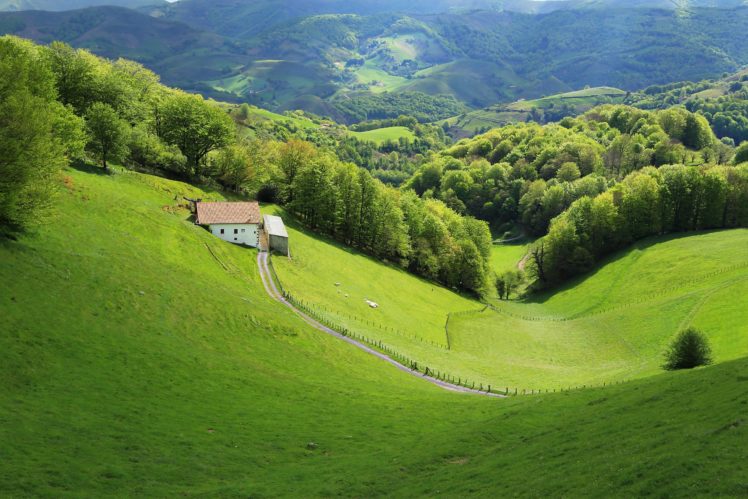 france, Grasslands, Forests, Houses, Esnazu, Aquitaine, Nature HD Wallpaper Desktop Background