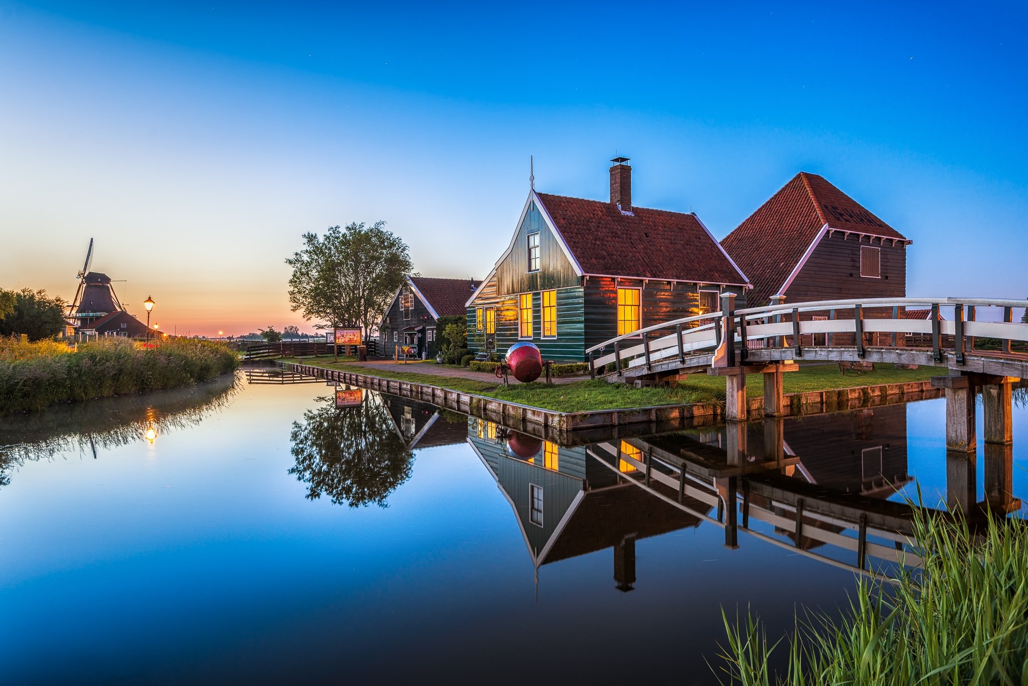 netherlands, Evening, Houses, Bridges, Canal, Zaanse, Schans, Nature Wallpaper